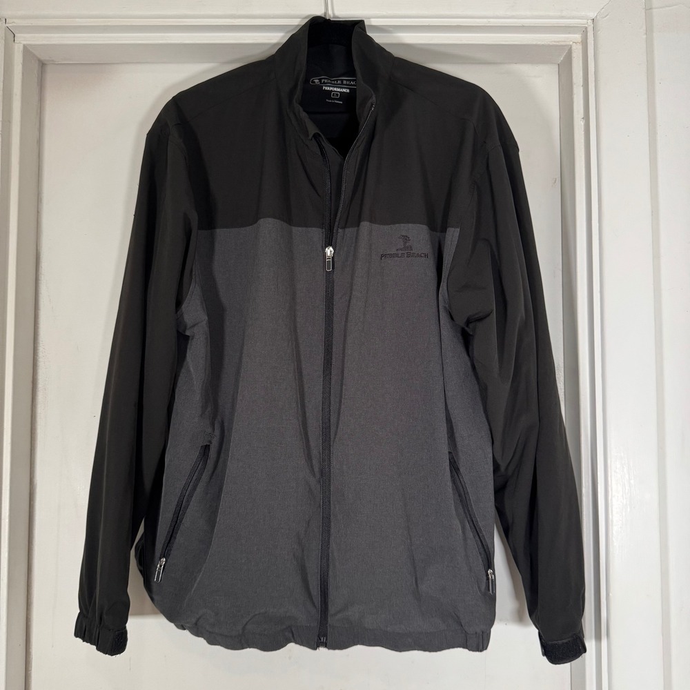 Pebble Beach Performance Golf Jacket Mens L Black Gray Full Zip Lightweight